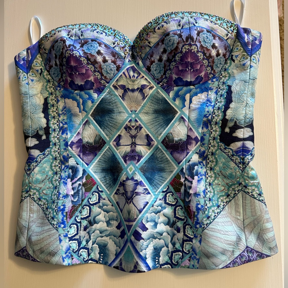 Camilla Blue & Purple Strapless Bohemian Maxi Top - Picture 2 of 14